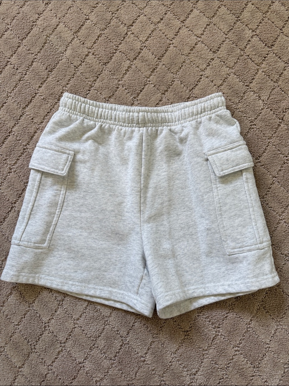 Light Gray Cargo Sweat Shorts with Elastic Waistband